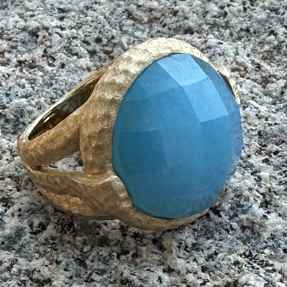 RIVKA FREIEDMAN Caribbean Blue Faceted Cocktail Ring - Size 7.5 - Statement Ring